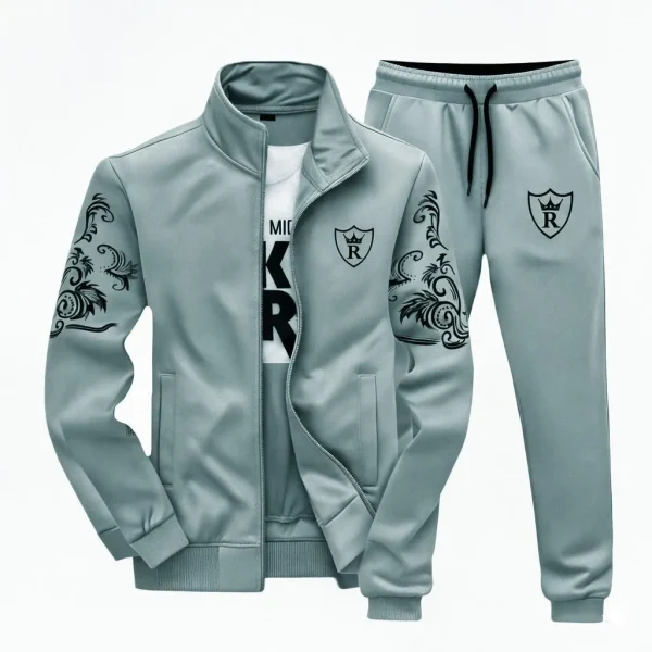 2 Pcs Men's Fleece Printed Zipper Track Suit